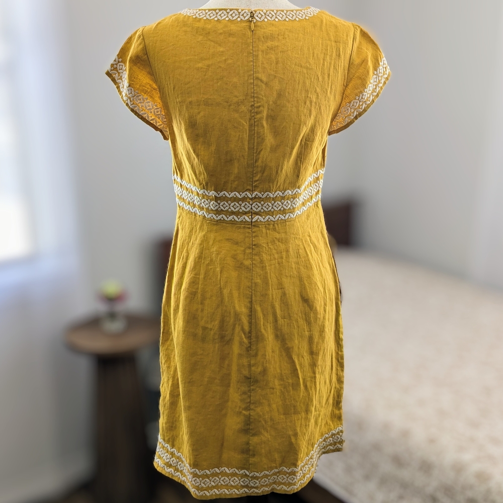 Boden Yellow Laura Linen Shift Dress Short Sleeve Summery Size 6 - Picture 6 of 13